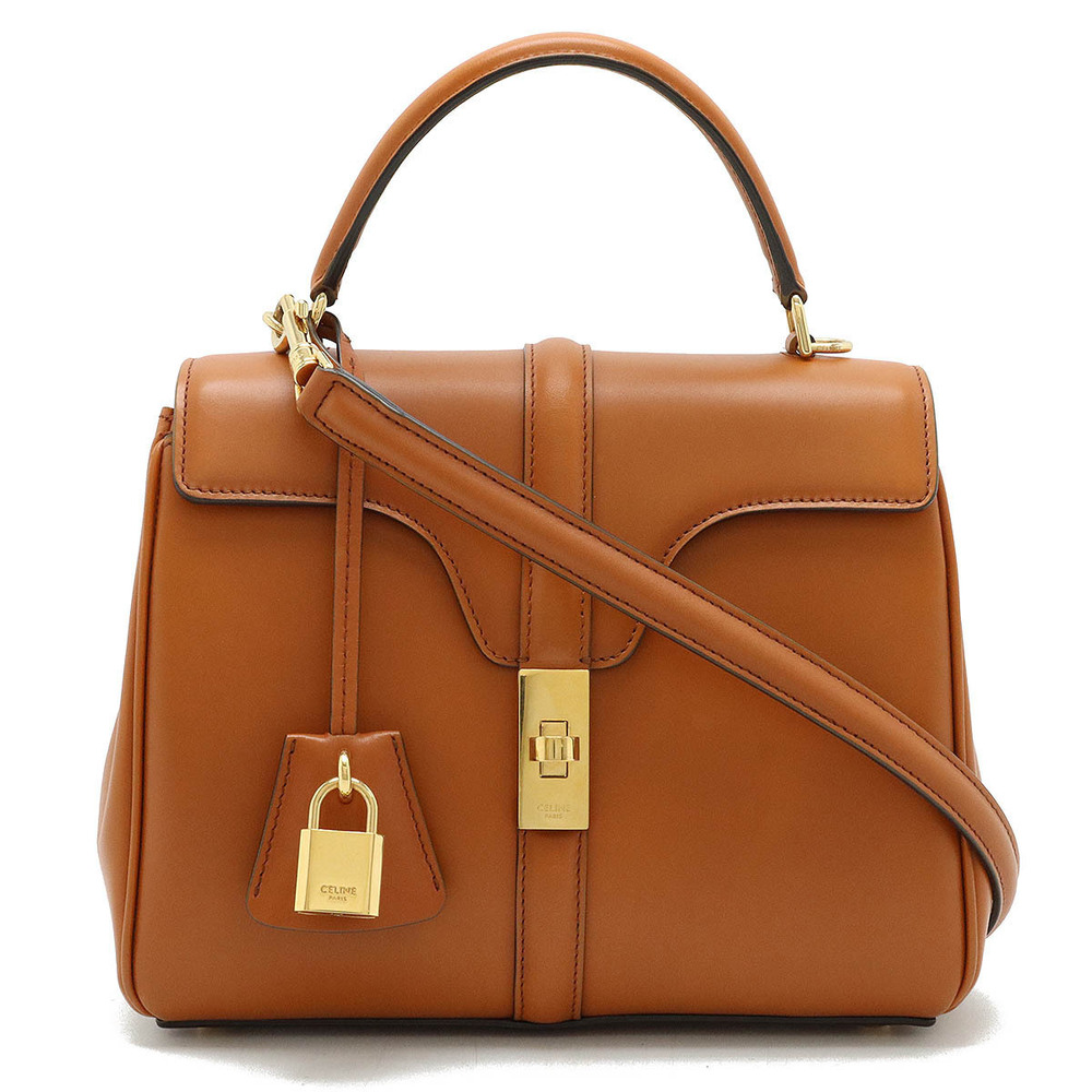 Celine Seize 2way Shoulder Bag Calfskin Tan Brown